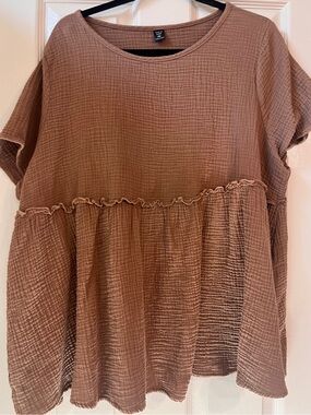 SHEIN Brown Textured Peplum Tunic Top